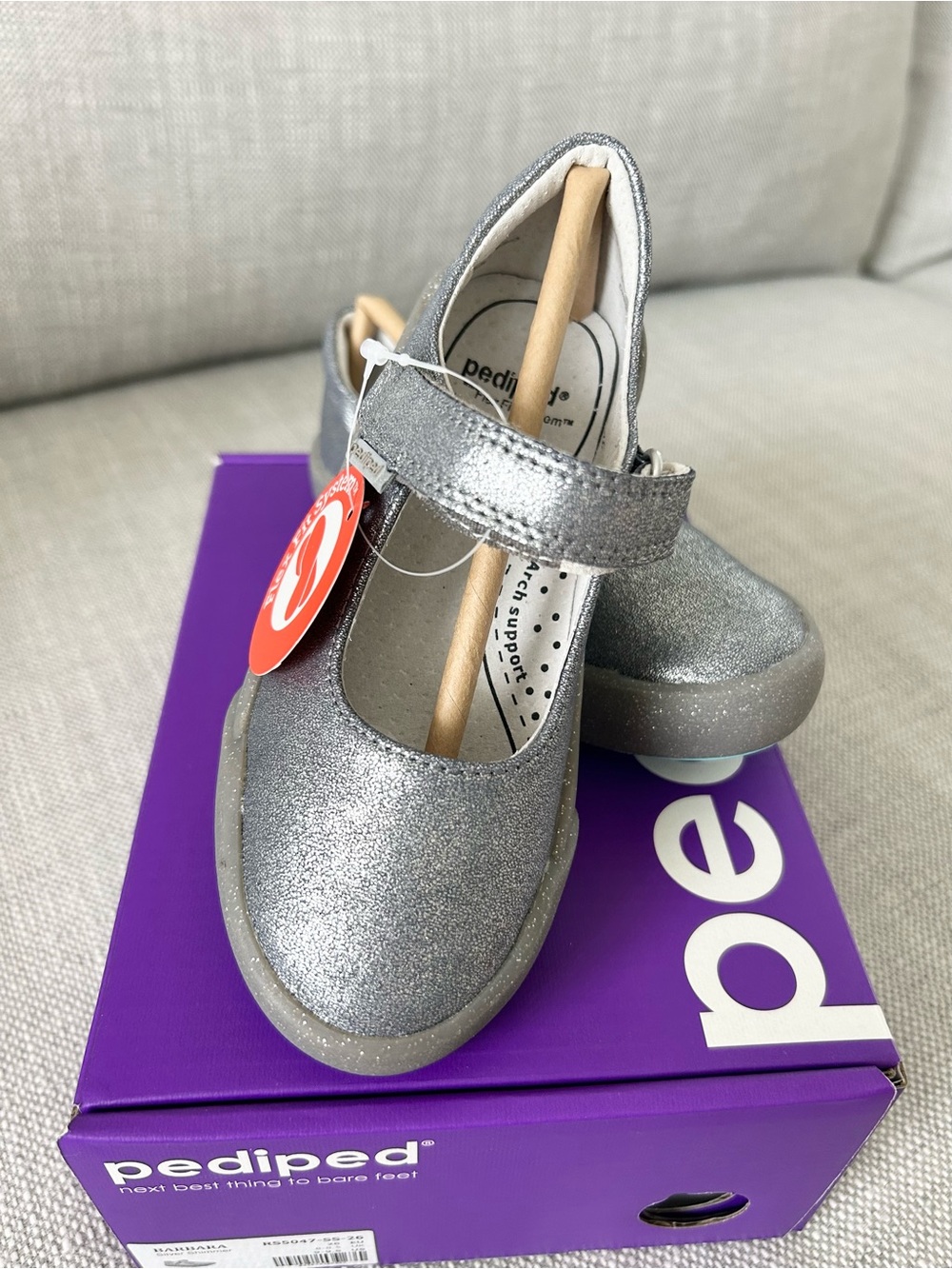 Pediped Barbara Silver Shimmer Mary Jane Shoes/ Sneaker for Kids/ Size 9-9.5